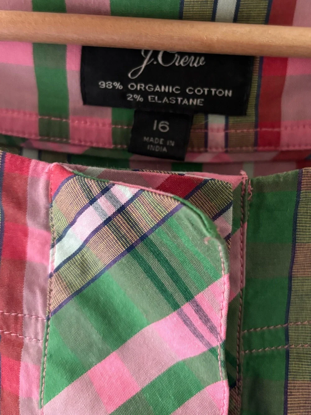 J. Crew Pink and Green Plaid Cotton Poplin Shirtdress Sz 16